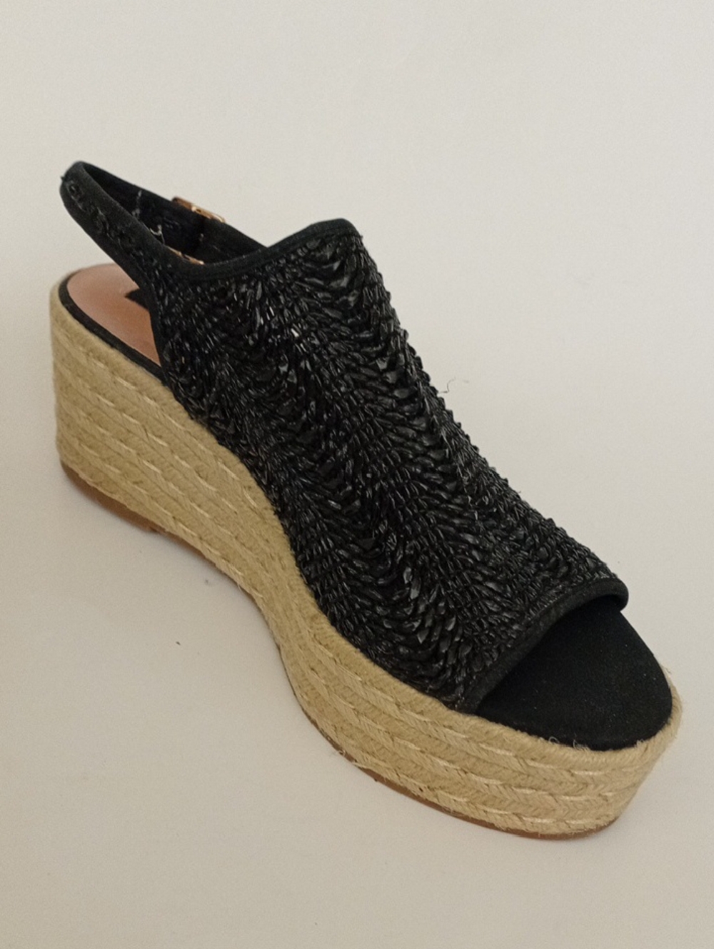 Steven By Steve Madden Black and Tan Wedge Slingback Jute Sandals Size 10M